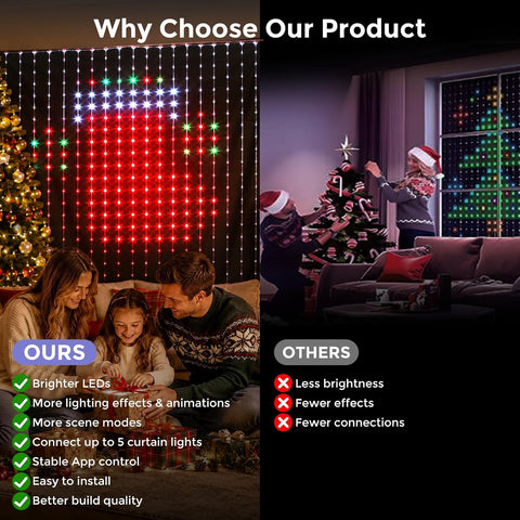 2m x 2m Smart Curtain Fairy Lights 400 RGB LEDs with App & Remote – IP65 Waterproof Indoor & Outdoor String Lights for Bedrooms, Christmas, Weddings & Parties - Turn Any Wall Into a Glow-Up