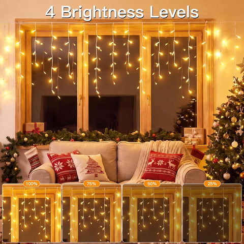 Guhope Outdoor Christmas Icicle Lights 8M 204 LED Warm White Fairy Lights with Remote, Timer & 8 Modes – Create a Cosy Christmas Roofline That Glows All Evening