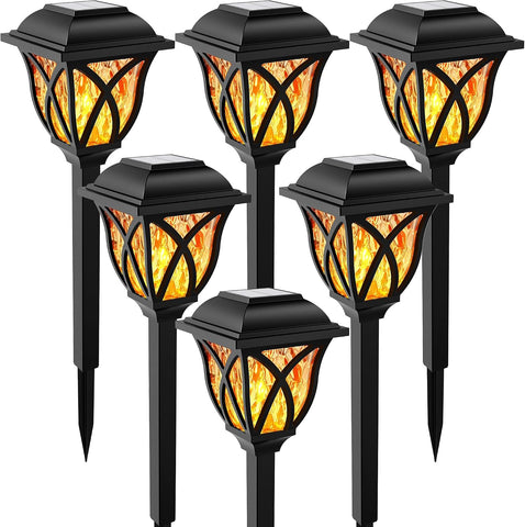 GIGALUMI Solar Lights Outdoor Garden, 6 Pack LED Garden Solar Lights Waterproof, Solar Powered Pathway Light for Yard, Patio, Landscape, Walkway, Path (Flickering Flame)