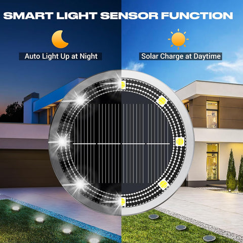 Peasur - Solar Ground Lights Outdoor, 16 Pack Solar Powered Flat Disk Lights, IP68 Waterproof, Anti-Rust, Landscape Lighting for Pathway, Garden