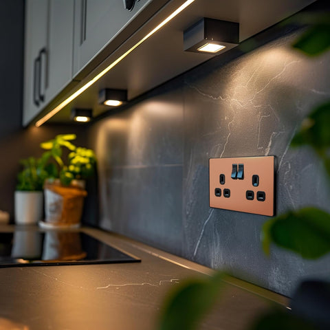 BG Electrical Double Switched Power Plug Wall Socket, Screwless, Evolve, Polished Copper, 13A, PCDCP22B