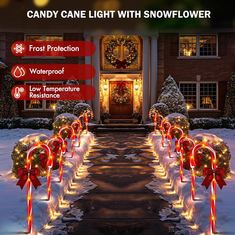 HELESIN 24 Pack 144 LED Christmas Candy Cane Pathway Lights Outdoor Christmas Candy Cane Lights Xmas Decorations Outdoor 12 Modes Timer Remote Waterproof for Patio Garden Pathway