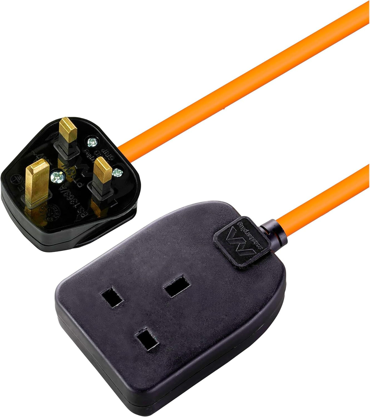 Masterplug One Socket Single Outdoor Extension Lead, 10 Metre Cable, Cable Tidy, Unswitched, Heavy Duty, Rewireable, 1-Way Plug Extension Cable, Orange, 13A, 1G, 10m, BOG10O