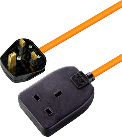 Masterplug One Socket Single Outdoor Extension Lead, 10 Metre Cable, Cable Tidy, Unswitched, Heavy Duty, Rewireable, 1-Way Plug Extension Cable, Orange, 13A, 1G, 10m, BOG10O