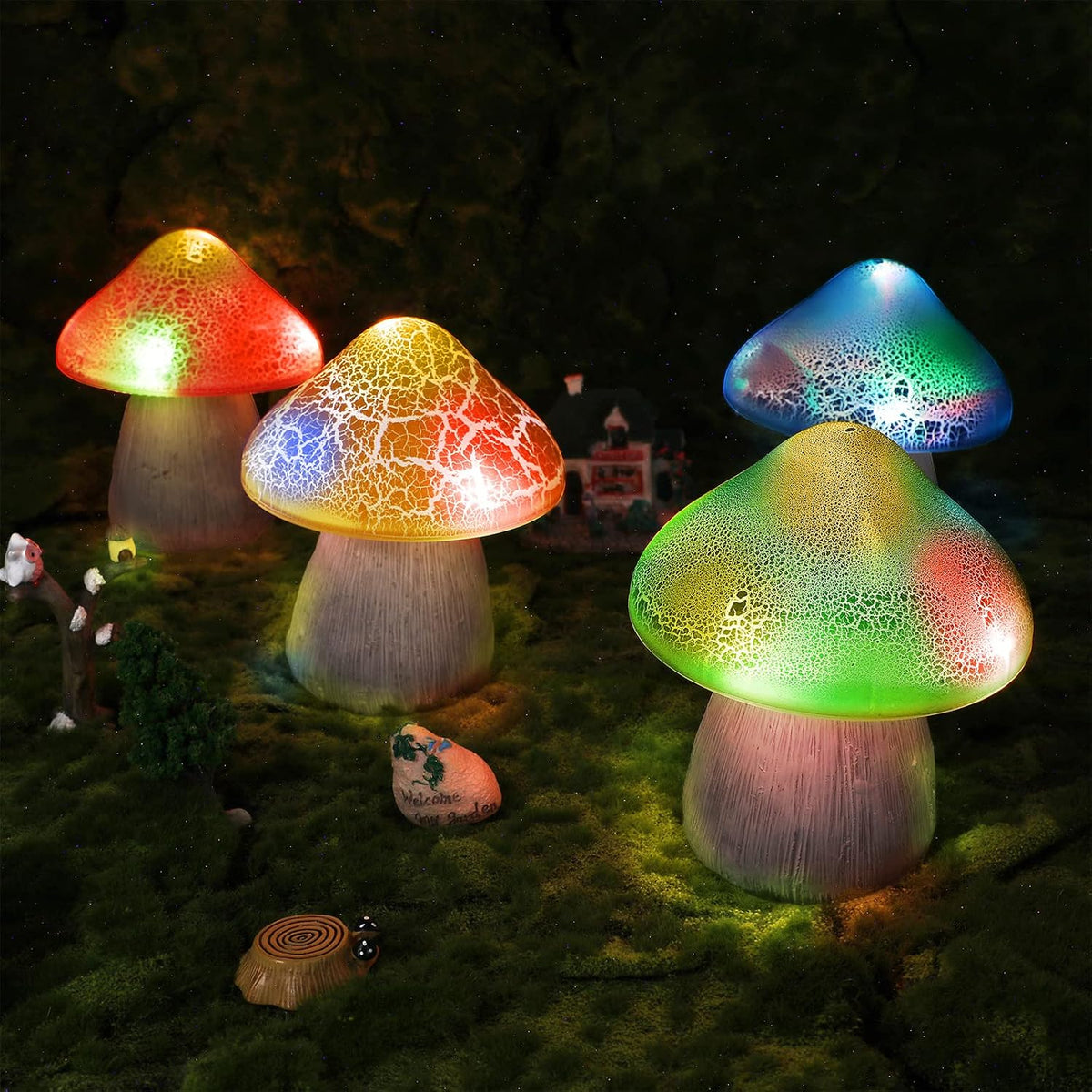 Macarrie 2 Pcs Mushroom Solar Lights Outdoor Garden Pathway, Red, Yellow