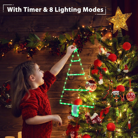 Moxled Battery Christmas Lights – 2ft Green LED Ladder Tree Lights with Timer