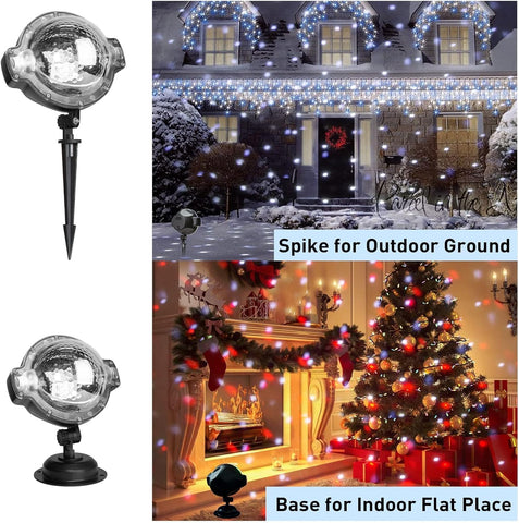 Outdoor Christmas Snowfall Projector Lights – Multicolour Rotating Snow Effect with Moving Points | Festive LED Projection Light for House, Garden & Party Decorations