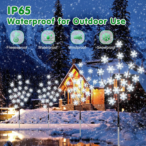 Solar Lights Outdoor Garden, 4 Pack 80 LED Snowflake Christmas Lights, 8 Mode Solar Powered Garden Light Waterproof, Snowflake Pathway Light Ornaments for Yard Patio Decorations