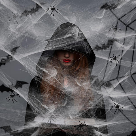 300g Halloween Spider Web Decoration with 50 Spiders – Stretchable Cobweb for Indoor & Outdoor Halloween Parties, Homes, Gardens, Bars & Trick or Treat Events
