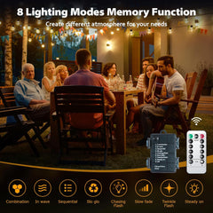 Waterproof battery fairy lights glowing on a patio

