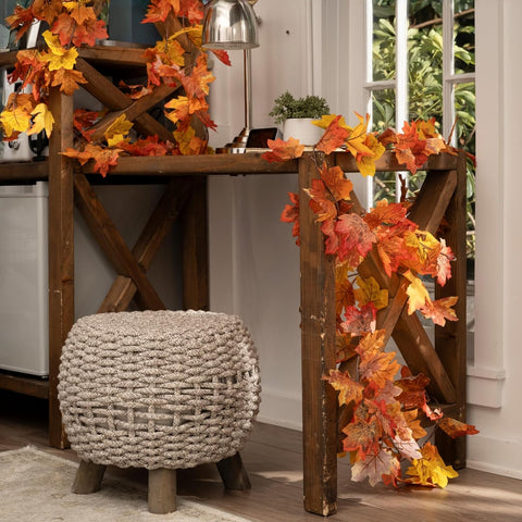 2 Pack Artificial Autumn Fall Maple Leaf Garland, 5.9Ft/Piece Fall Leaves Hanging Vine Artificial Autumn Foliage Garland Thanksgiving Decor for Home Wedding Fireplace Party Christmas