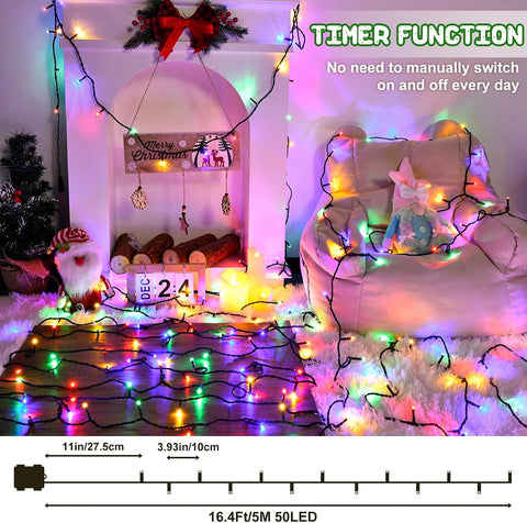 100 LED Multicoloured Christmas Fairy Lights – 2 x 5m Battery Operated Outdoor & Indoor String Lights with 8 Modes, Timer & IP65 Waterproof Design