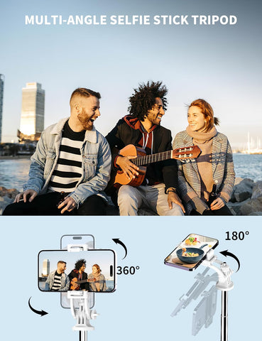 71" White Phone Selfie Stick Tripod with Remote for iPhone & Android