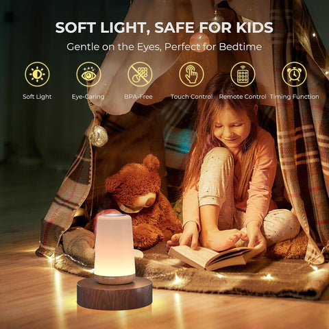 Night Light LED Touch Bedside Lamp with Remote Control – 13 Colour Changing Rechargeable Table Lamp with 5 Brightness Levels, Timer & Hanging Hook for Bedroom, Living Room & Kids