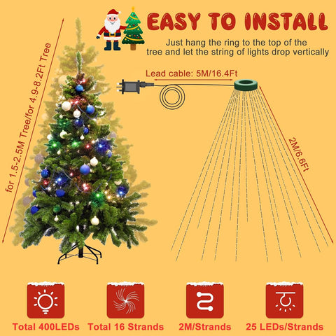 Gcstnn 400 LED Christmas Tree Lights – 2m x 16 Hanging Strings, Multicolour Mains Powered Fairy Lights with 8 Modes, Timer & Memory – Give Your Christmas Tree Its Own Little Winter Wonderland