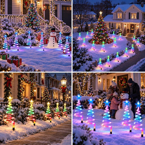 10 Pack Christmas Pathway Lights Outdoor, Smart Spiral Xmas Tree Lights with 150 RGB LEDs, App Control,Music Sync,Remote, DIY&Timer, Waterproof Christmas Yard Decorations for Lawn Walkway Garden Decor