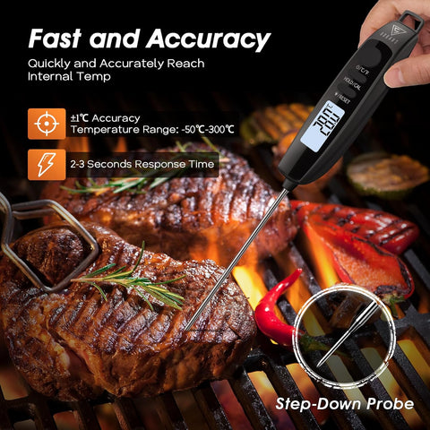 Digital Meat Thermometer Probe with Backlight – Black