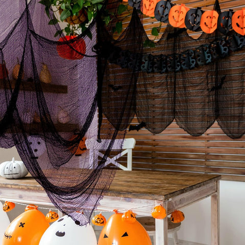 Halatool Halloween Creepy Cloth 4 Pack – Large 76 x 228 cm Cotton Gauze in Black, White, Orange & Purple for Indoor & Outdoor Spooky Decorations