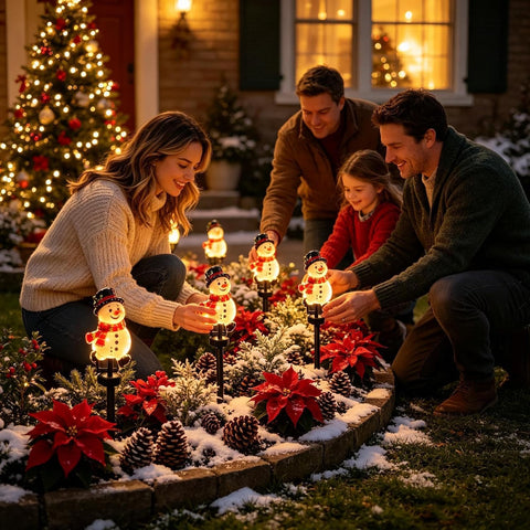 Christmas Solar Pathway Lights 2-Piece LED Waterproof Snowman Lamp