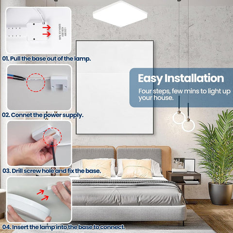 36W Bathroom Lights Ceiling Square 6500K Daylight Modern White 3240LM Bright IP44 Waterproof Flush Mounted Lighting Fixture for Bedroom Living Room Kitchen Ultra Thin