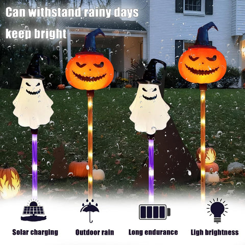 Halloween Solar Lights Outdoor, Halloween Yard Stakes with 6Pcs Ghosts Pumpkin Solar Lights, 8 for Yard, Garden, Decorations
