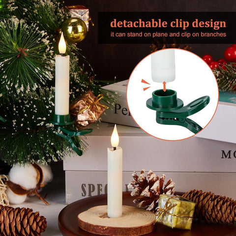 LED Taper Candles Light Set of 24, Battery Operated Flameless Floating Candles with 3D Wick, Clip-On Design, Remote Control & Timer, Warm White