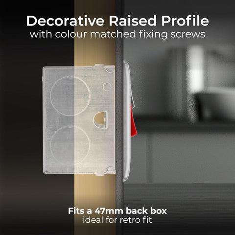 BG Electrical Cooker Switch with Socket and LED, Cooker Control Unit, Control Socket, Double Pole, Raised Profile, Round Edges, Nexus Metal, Brushed Steel, Grey Inserts, 45A, NBS70G