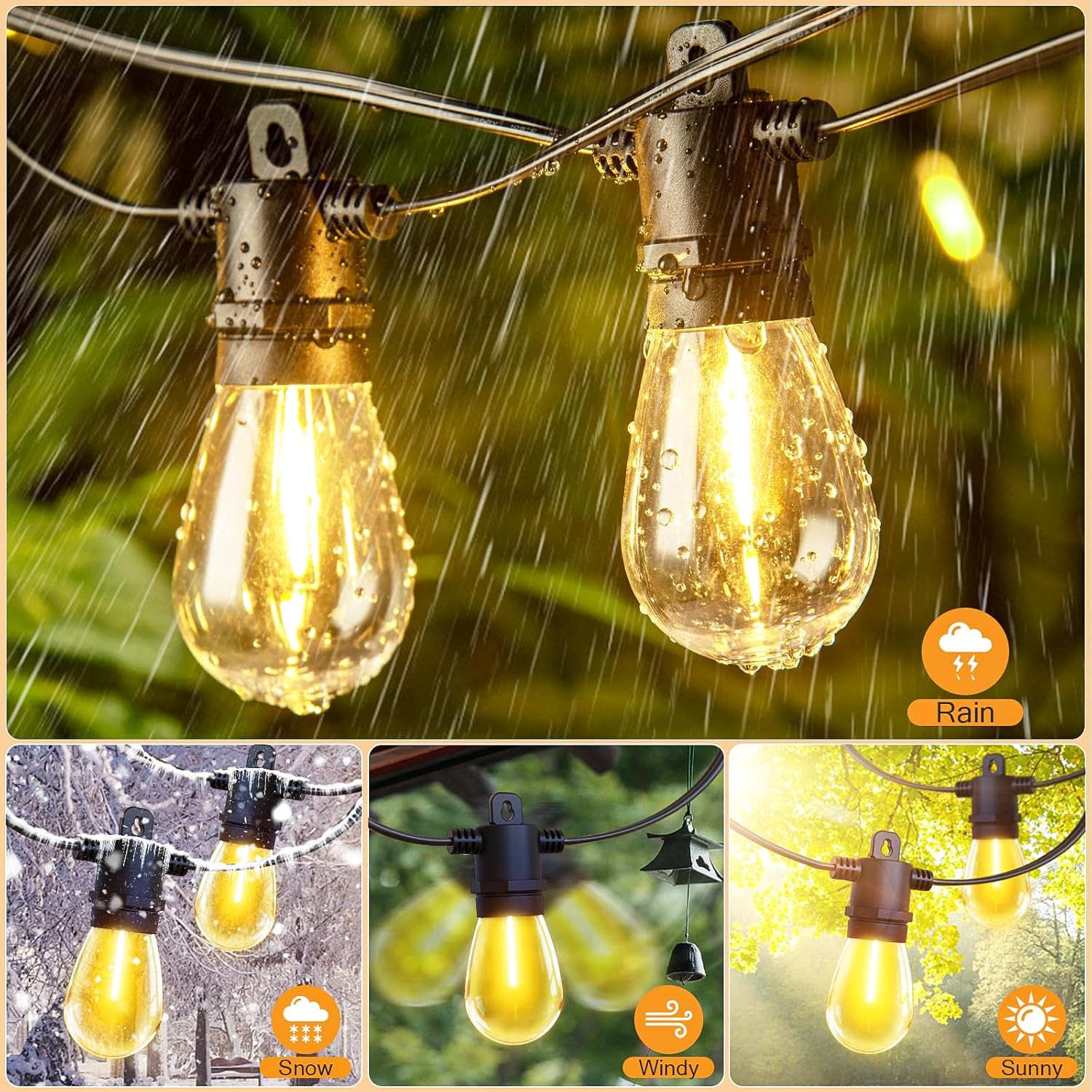 Festoon Lights Mains Powered Outdoor - 150FT/45M S14 String Lights 45+2 Shatterproof LED Bulbs, Dimmable with Remote Control, Waterproof Garden Lights for Patio Gazebo Pergola Porch Wedding Party - thelights4u.com