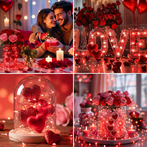 Red Battery Operated Fairy Lights with Timer, 3M 30 LED Waterproof Copper Wire String Lights for Valentine’s Day, Wedding, Bedroom & Party Decor