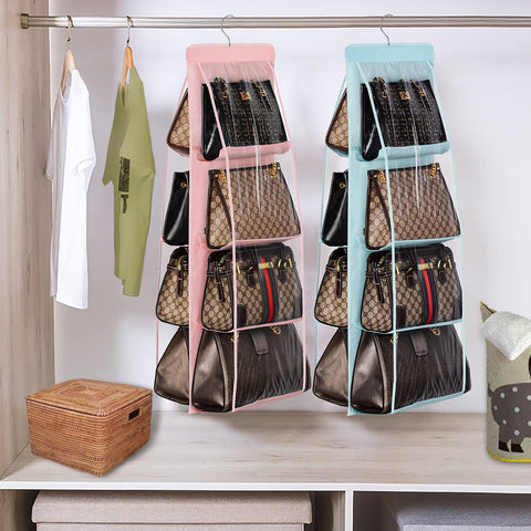 Lirex Handbag Hanging Purse Organizer for Closet, 8 Pocket Handbag Storage Organizer Hanger Oxford Cloth Closet Organizer for Family Closet Bedroom, Foldable and Universal Fit, Black