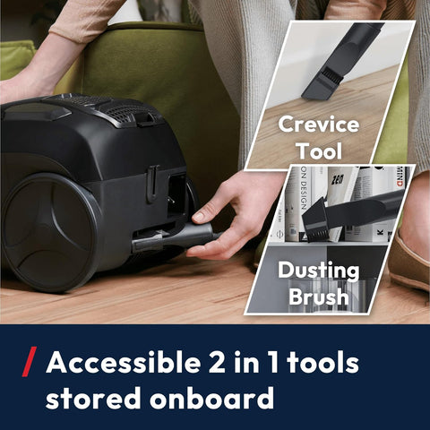 Hoover HP1 Pet Cylinder Vacuum Cleaner 700W – Compact Bagless Cleaner with Pet Hair Tool, Washable Filter & 2L Capacity