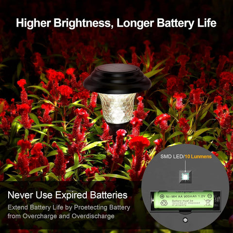 Balhvit Glass Solar Lights Outdoor, 2 Pack Super Bright Solar Pathway Lights, Up to 12 Hrs Long Last Auto On/Off Garden Lights Solar Powered Waterproof, Stainless Steel LED Landscape Lighting for Yard