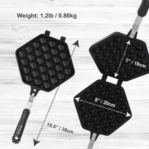 StarBlue Bubble Waffle Maker Pan – Nonstick Egg Waffle Pan with Heat-Resistant Handle, Includes Free Recipe Ebook & Tongs