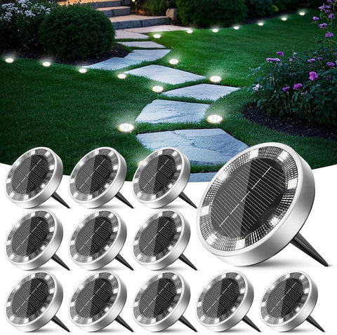 ARTECH AT-7708 Solar Ground Lights - 4 Led Solar Garden Lights Outdoor，Disk Lights Waterproof In-Ground Outdoor Landscape Lighting for Lawn Patio Pathway Yard Deck Walkway Flood Light Warm White