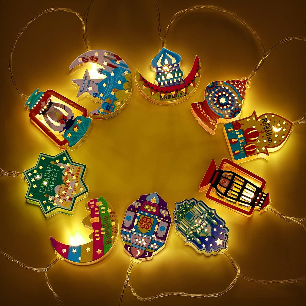 5.4Ft Ramadan Eid String Lights – 10 LED Battery Operated Moon Star Lantern Fairy Lights for Indoor & Outdoor Decor