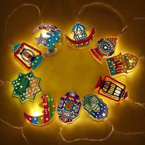 5.4Ft Ramadan Eid String Lights – 10 LED Battery Operated Moon Star Lantern Fairy Lights for Indoor & Outdoor Decor