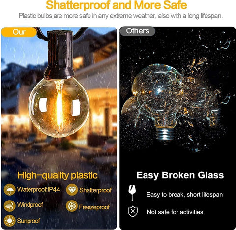 50ft solar festoon string lights with G40 globe bulbs – UK garden lighting.

