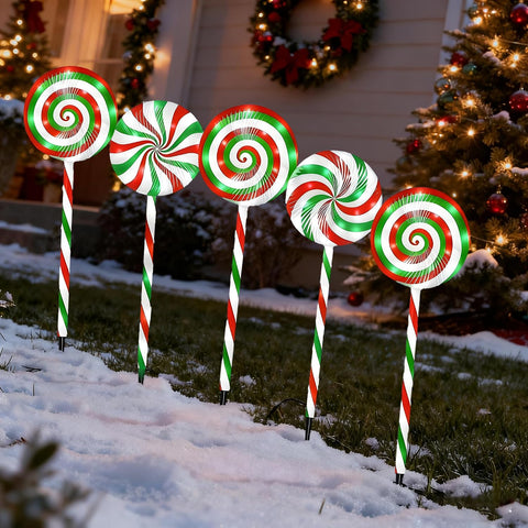 Christmas Lollipop Pathway Lights-5 Pack Solar Powered Outdoor Garden Path Lights Xmas Candy Cane Landscape Lighting Solar Waterproof Decorative Lights Decorations Outside Yard