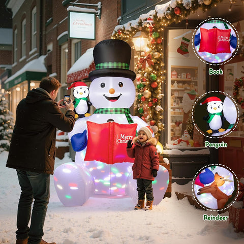 7 FT Large Inflatable Snowman with Rotating LED Lights – Outdoor Xmas Decoration