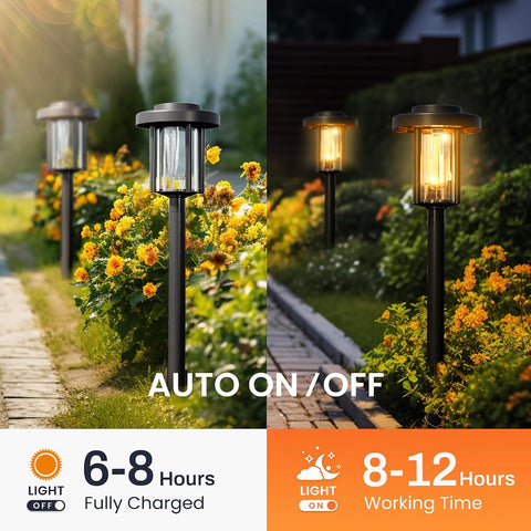 Solpex Solar Lights Outdoor Garden, 6 Pack LED Solar Powered Garden Lights, Waterproof Pathway Lighting for Patio, Landscape, Walkway(Warm White) [Energy Class A]