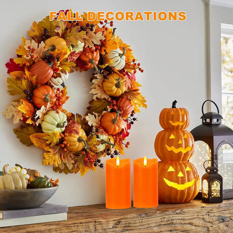 Flameless Pillar Candle Light Set of 2, 6x3 Inch Flickering Real Wax LED Candles with Remote and Timer, Battery Operated, Orange