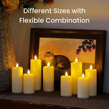 8 Pack Flameless LED Candles with Remote – Ivory Flickering Teardrop Wick Pillar Candles with Timer