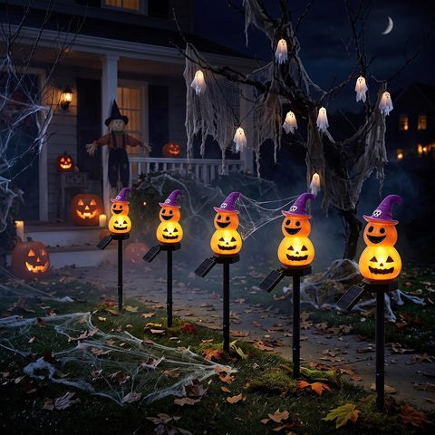 Waterproof Warm Solar Halloween Pathway Lights, Stake Lights for Garden, Walkway, Yard Decor, Spooky Outdoor Lighting, Pumpkin