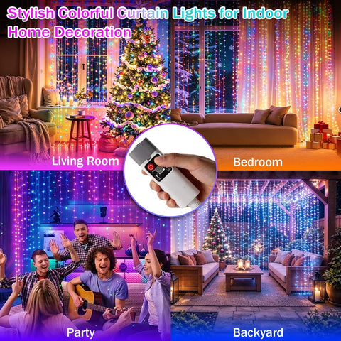 Rechargeable Fairy Curtain Lights 3x3m – Multicolour RGB LED Window Lights with App & Remote Control, 99+ Modes and Music Sync – Bring Every Celebration to Life with Colour