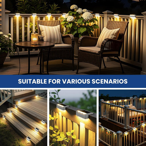 Solpex 4 Pack Solar Fence Lights,Waterproof Stair Light,Solar Garden Lights Outdoor,LED Lighting for Outdoor, Stairs, Steps, Fence, Garden, Yard, Patio, Gutter, Pathway (Warm White,Grey)