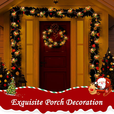 Christmas 10ft 30 LED Santa Sleigh String Lights | Battery Operated Fairy Lights for Indoor & Outdoor Xmas Tree, Window, Patio, Home & Gift Decorations