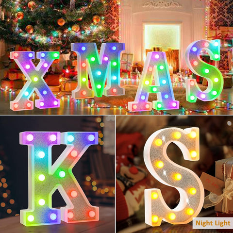 Colorful Light Up Letters, Glitter LED Letter Lights 18 Color Changing Shiny Alphabet Sign Gifts for Girls Women Party Birthday Decorations Remote Night Light Christmas Valentine Wall Table Decor - W