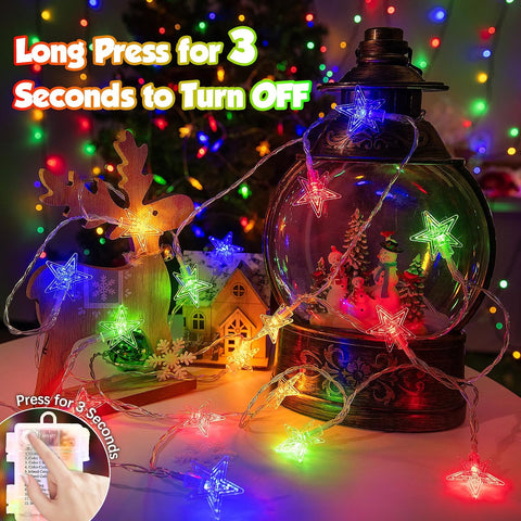 Christmas Lights Battery Operated Star Fairy Lights – 20 LED Colour Changing Christmas Star Lights with 12 Modes, 6-Hour Timer & IP44 Waterproof Design for Indoor & Outdoor Decorations