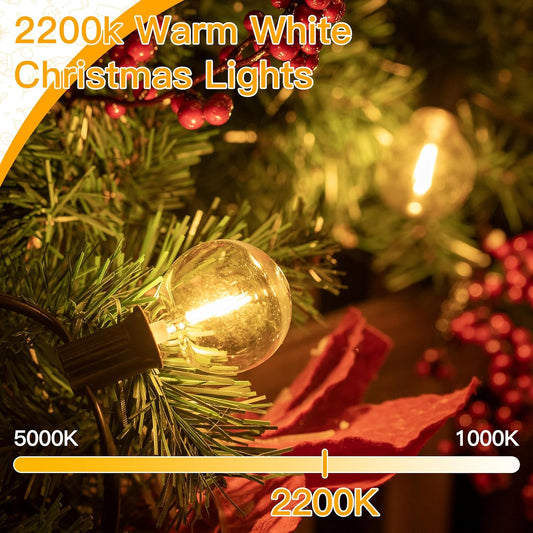 Christmas LED String Light Mains Powered, Festoon Lights Outdoor 7.5m, Waterproof with Plug/13+1 Shatterproof G40 Bulbs/Hook, Bright Warm White Lighting Outside Indoor Tree Garden Decorations
