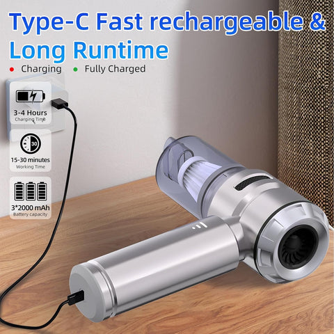 Handheld Mini Vacuum 4-in-1 Cordless Silver, 23000PA Powerful Car Cleaner